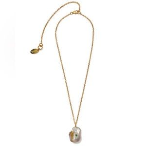 Lizzie Fortunato golden chain pearl oasis necklace with emerald